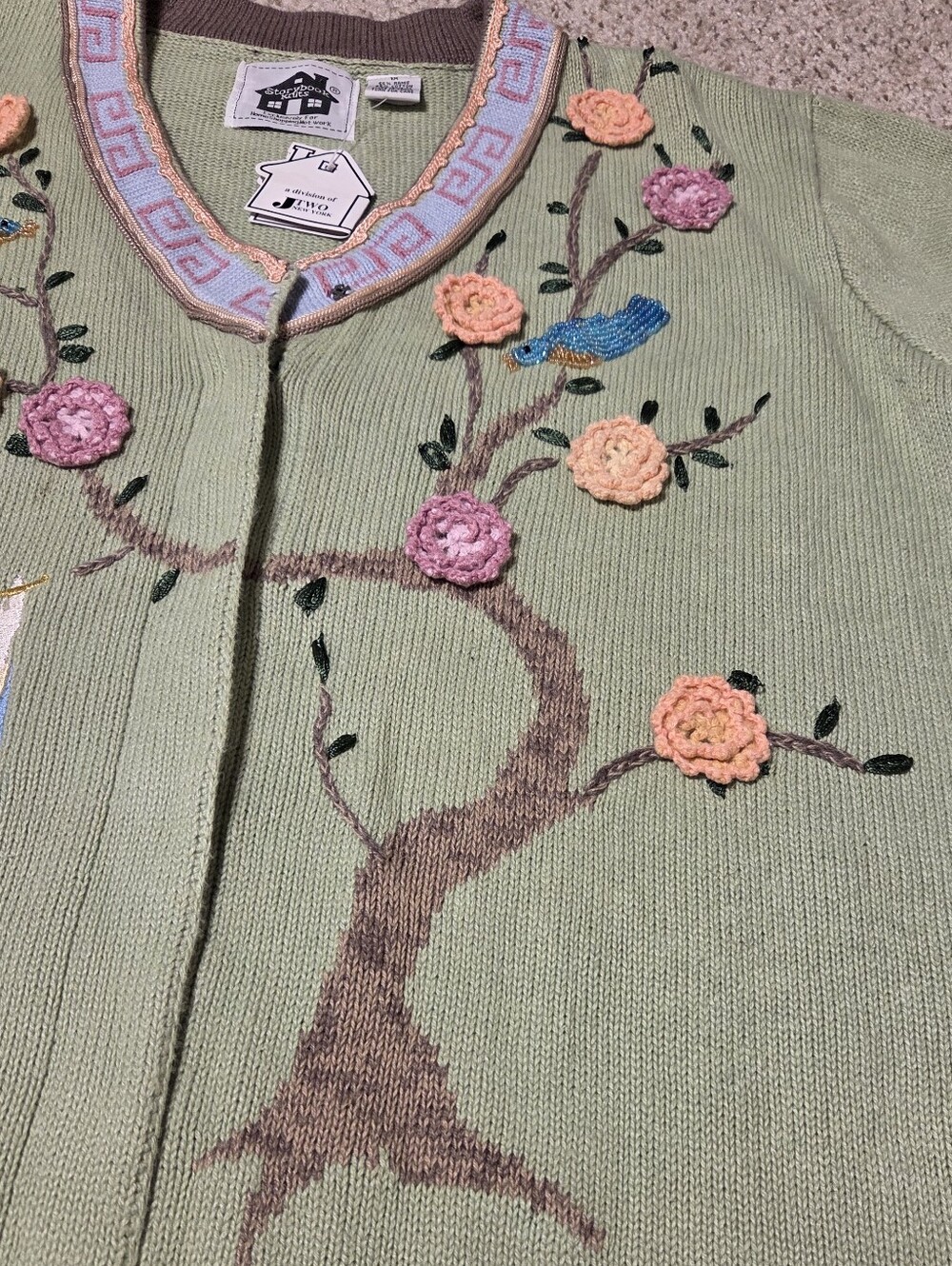 NWT Storybook Knits Asian Geisha Oriental 3d Sweater 1X Green Y2k 80s 90s Beads - Picture 3 of 10